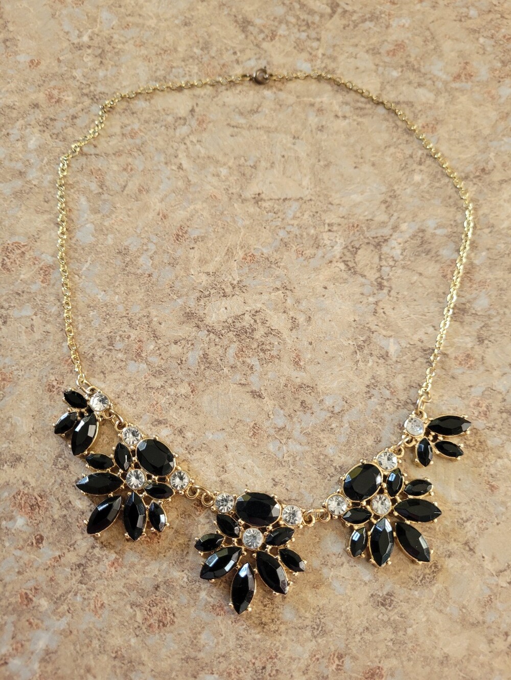 Vintage Gold-Tone Black Crystal Statement Necklace